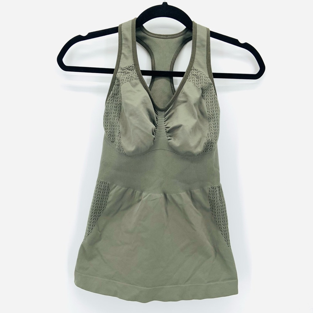 Lululemon Athletica Heart Beat Monitor Tank Womens 2 Green Running Logo Gym HiiT